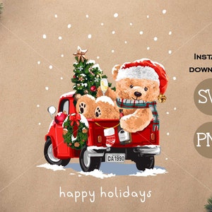 Cartolina di Natale con simpatico accoppiatore per bambola orsa SVG PNG / DTG Stampa / Download istantaneo / T-shirt Sublimazione Digital File Download