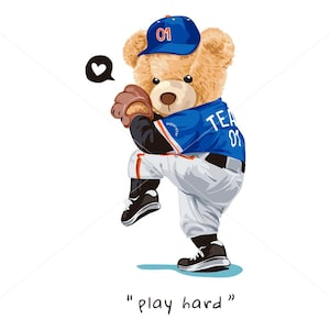 Teddy bear baseball player SVG PNG | DTG Printing | Instant download | T-shirt Sublimation Digital File Download