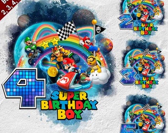 Super Mario Kart Rainbow Road  birthday boy 2,3,4,5 age | Instant download PNG | T-shirt Sublimation Digital File Download |
