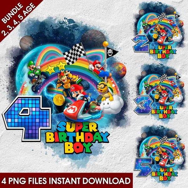 Super Mario Kart Rainbow Road  birthday boy 2,3,4,5 age | Instant download PNG | T-shirt Sublimation Digital File Download |