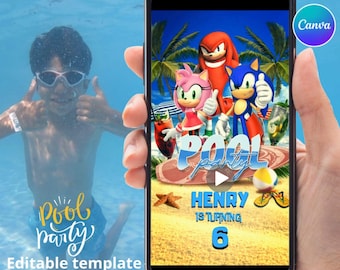 Birthday Mobile Video Invitation, Pool Party Invitation, Canva Editable