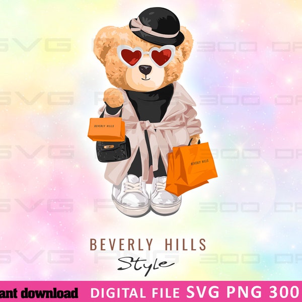 Cool bear girl SVG PNG | DTG Printing | Instant download | T-shirt Sublimation Digital File Download