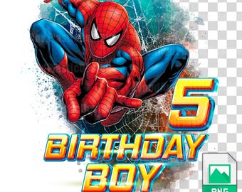Spiderman Birthday Boy 5th  PNG | Birthday Design | Digital download PNG  | High Quality PNG
