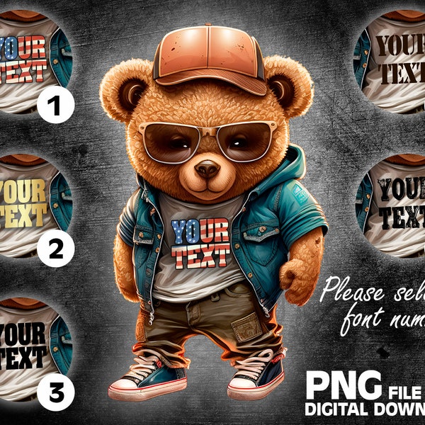 Сustom text on bear t-shirt | Cool bear  PNG | DTG Printing | T-shirt Sublimation Digital File Download
