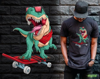 T-Rex PNG SVG, Cool T-Rex dinosaur riding on red skateboard | Instant download | T-shirt Sublimation Digital File Download