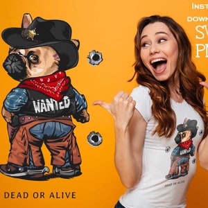 Cartoon Hund im CowboyKostüm SVG PNG | DTG Druck | Sofortiger Download | T-shirt Sublimation Digitale Datei Download