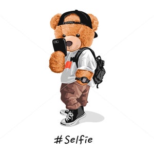 Teddy bear taking a selfie on the phone SVG PNG | DTG Printing | Instant download | T-shirt Sublimation Digital File Download