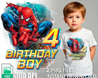 Spiderman Birthday Boy 4th  PNG | Design for the whole family | Digital download PNG  | High Quality PNG