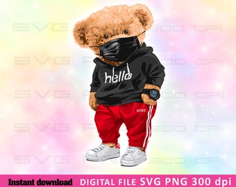 Cool teddy bear SVG PNG | DTG Printing | Instant download | T-shirt Sublimation Digital File Download