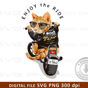 Cool biker cat SVG PNG | DTG Printing | Instant download | T-shirt Sublimation Digital File Download