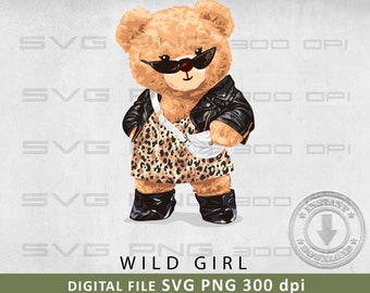 Cooles Bärenmädchen SVG PNG | DTG Druck | Sofortiger Download | T-Shirt Sublimation Digitale Datei Download