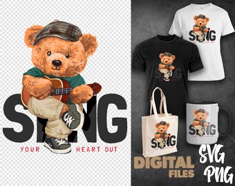 Cool björn SVG PNG | DTG-utskrift | Direkt nedladdning | Nedladdning av digital fil för sublimering av t-shirt