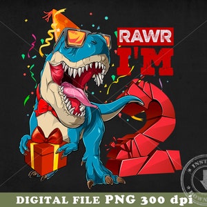 T-rex 2th birthday boy | 2th Birthday Boy Dinosaur PNG | Instant download PNG | T-shirt Sublimation Digital File Download