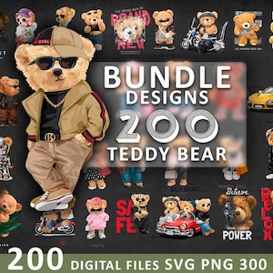 テディベア 200 枚の画像 SVG PNG | DTG 印刷 | 即時ダウンロード | T シャツ昇華デジタル ファイルのダウンロード