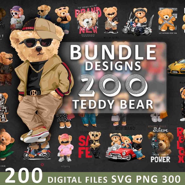 Teddy Bear 200 imágenes SVG PNG / Impresión DTG / Descarga instantánea / Sublimación de camisetas Descarga de archivos digitales