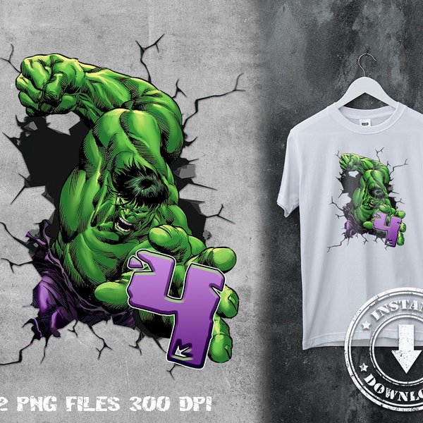 4th birthday boy | Instant download PNG | T-shirt Sublimation Digital File Download | Hulk Birthday Shirt Iron On Transfer