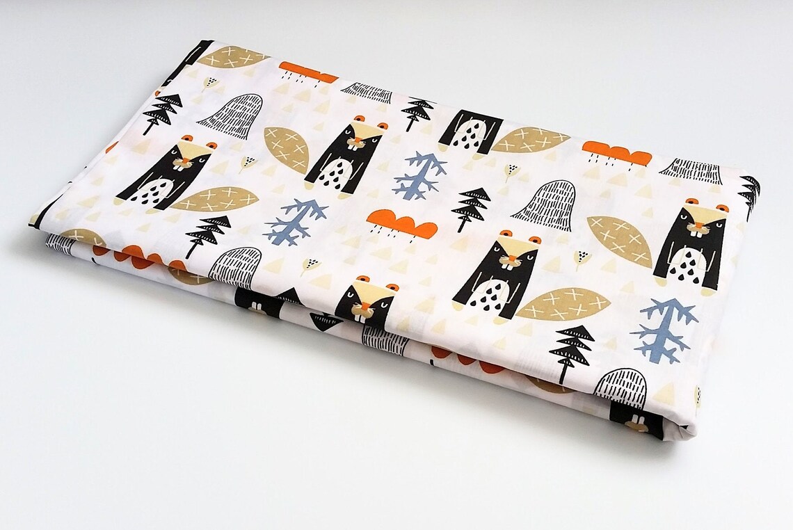 100 Cotton Fabric Woodland Beavers Print Fabric Etsy