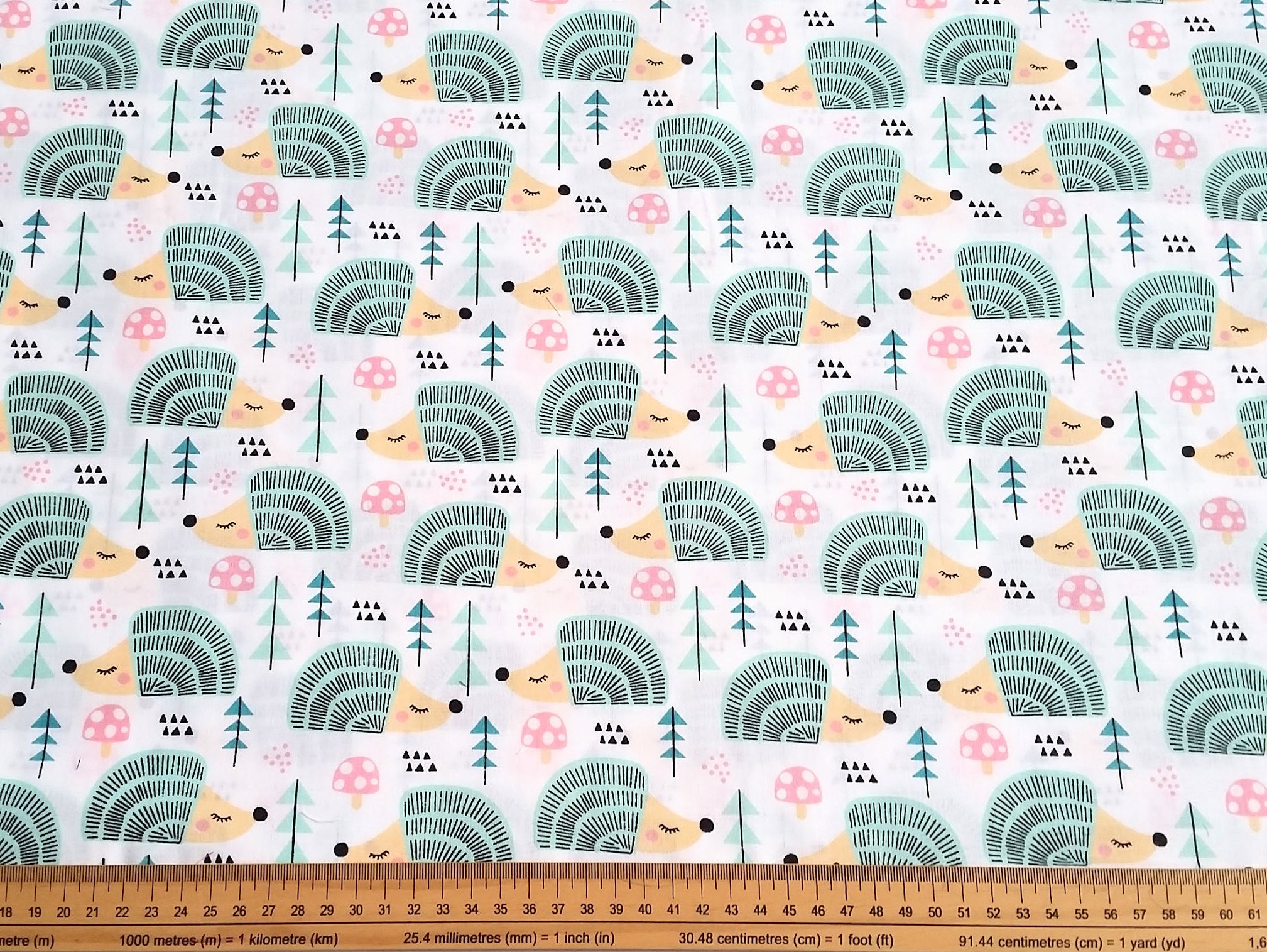 100 Cotton Fabric Hedgehogs Mint Hedgehog Print Etsy UK