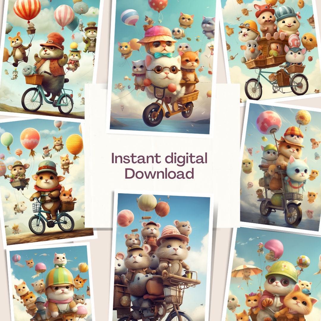 Printable Set of 9 Little Mouse Prints, Cute Animals, Digital Download ...