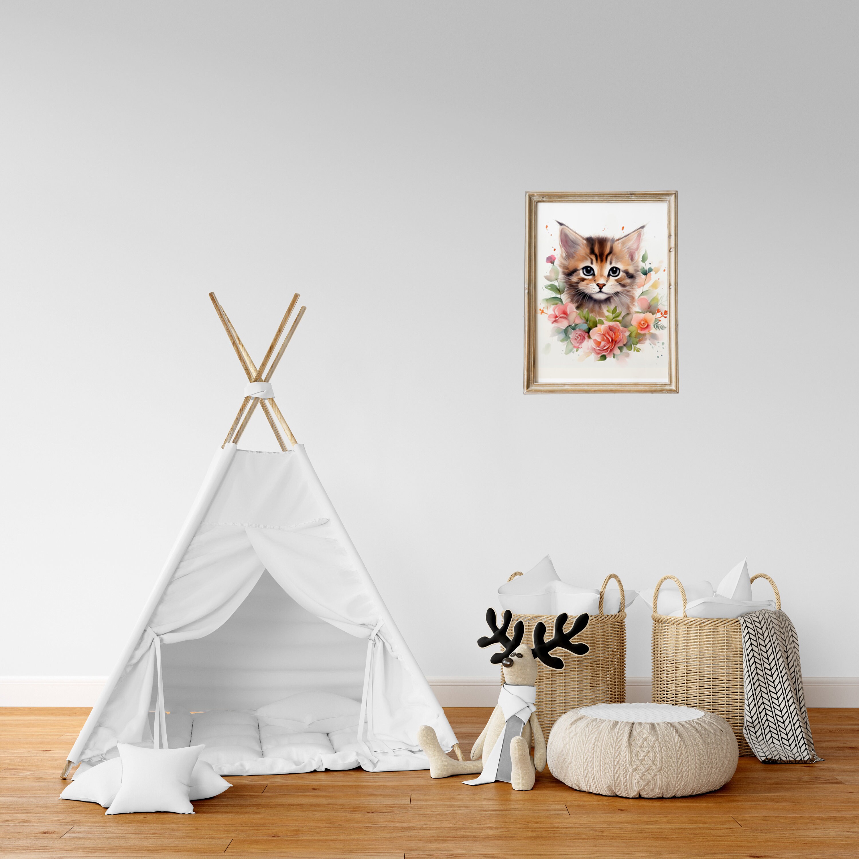 Nursery Animals Art. Animals With Flowers. Animals Art Print