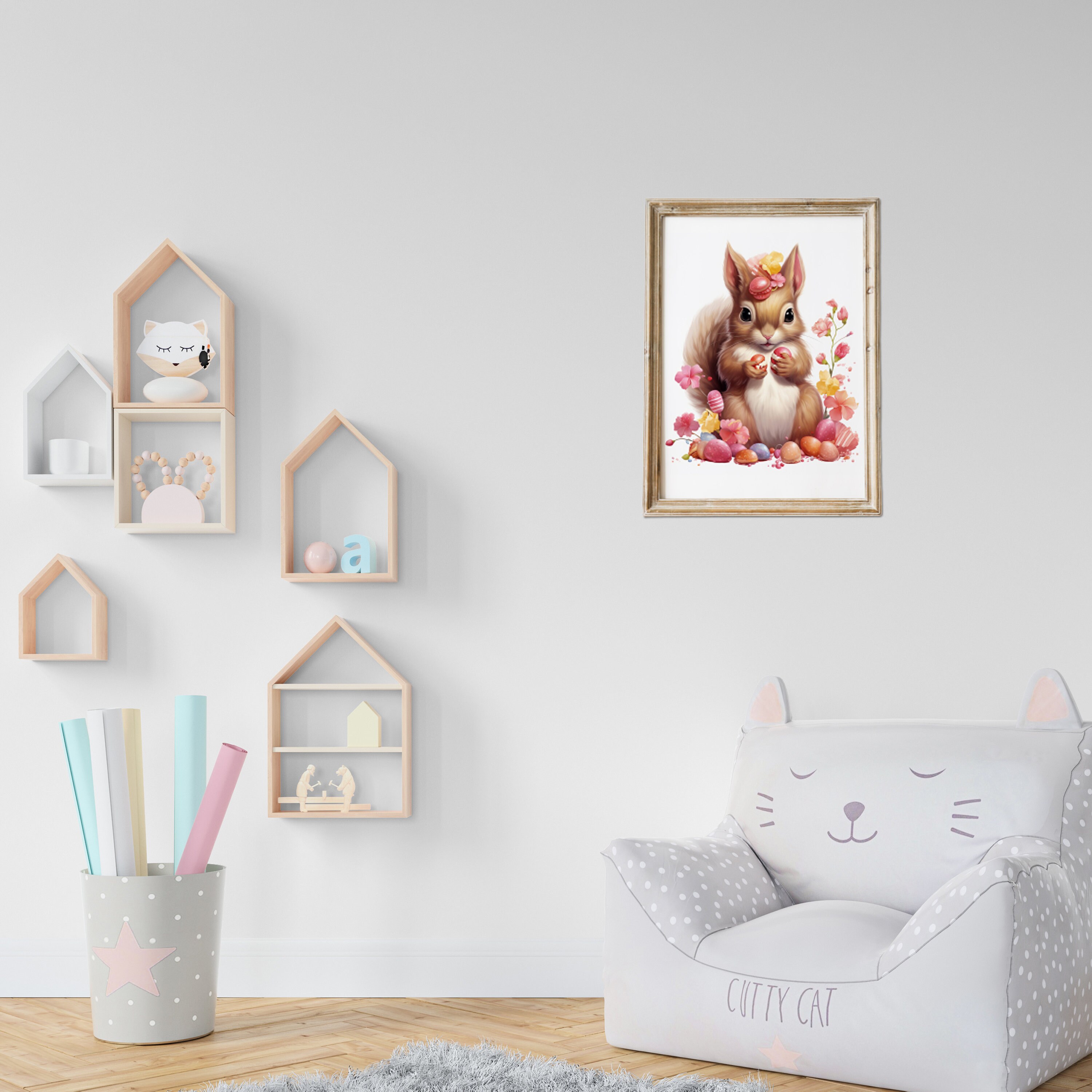 Nursery Animals Art. Animals With Flowers. Animals Art Print