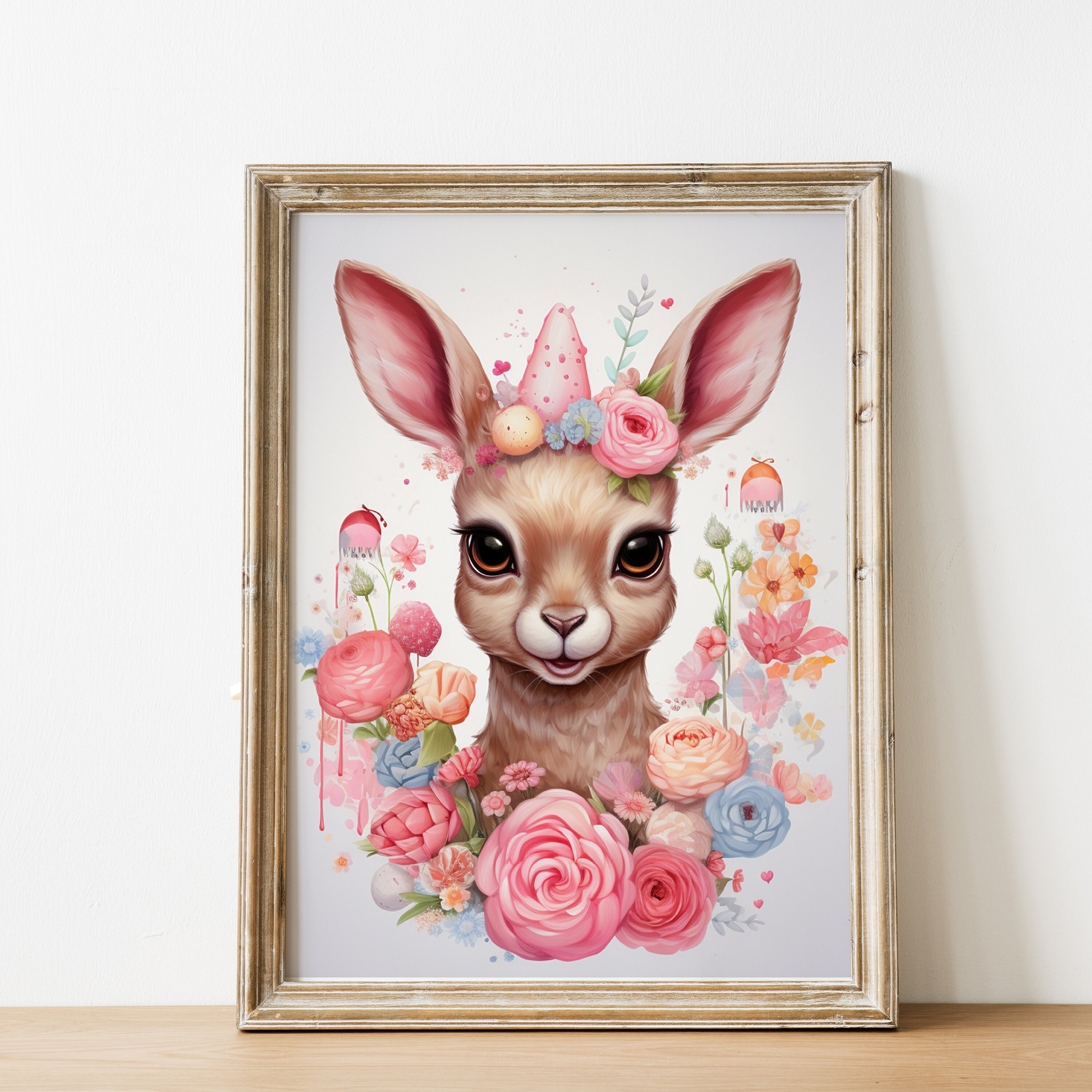 Nursery Animals Art. Animals With Flowers. Animals Art Print