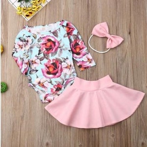 Baby Girl Clothing Outfit set Floral Romper Jumpsuit Skirt Outfit Skirt with headband Outfit Set