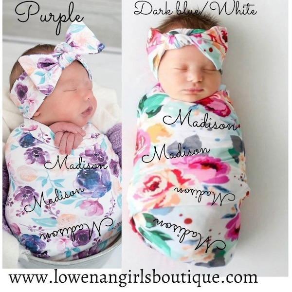 Vintage Floral Personalized Newborn Swaddle Set