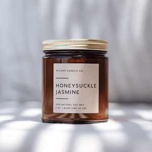 Honeysuckle Jasmine Soy Candle, Floral Scent, Amber Jar