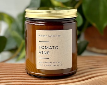 Tomato Vine Soy Candle, Gift for Gardeners, Fresh Garden Candle, Earthy Summer Candle, Handmade Gift for Friend, Heirloom Tomato Leaf Candle