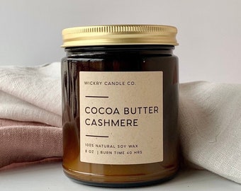 Cocoa Butter Cashmere Soy Candle, Amber Glass Jar