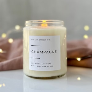 Champagne Soy Candle, 8 oz Candle, Valentine&#39;s Day Candle, New Year Candle, Women’s Gift, Bridal Party Gift, Bridesmaid Candle Gift