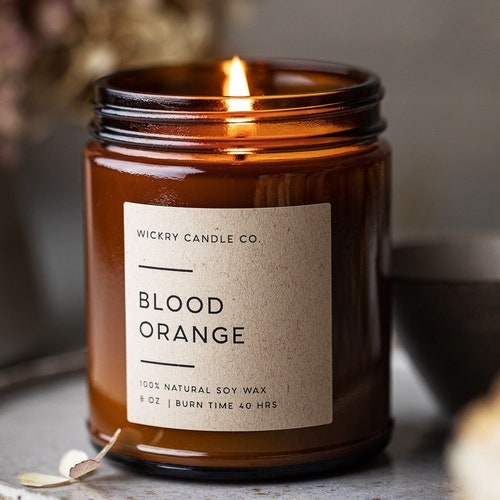 Blood Orange Soy Candle 8 Oz Glass Amber Jar Candle Fresh Etsy