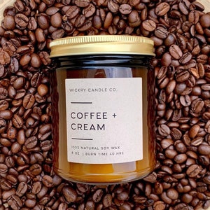 Coffee + Cream Soy Candle, Espresso Candle, Fresh Brewed Coffee Candle, Nontoxic Candle, Amber Jar Candle