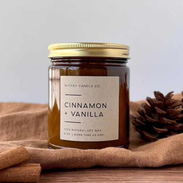 Cinnamon and Vanilla Soy Candle, Fall Candle, Christmas Candle, Jar Candle, Handmade Candle