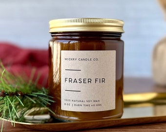 Fraser Fir Soy Candle, Evergreen Scent, Winter Holiday Decor