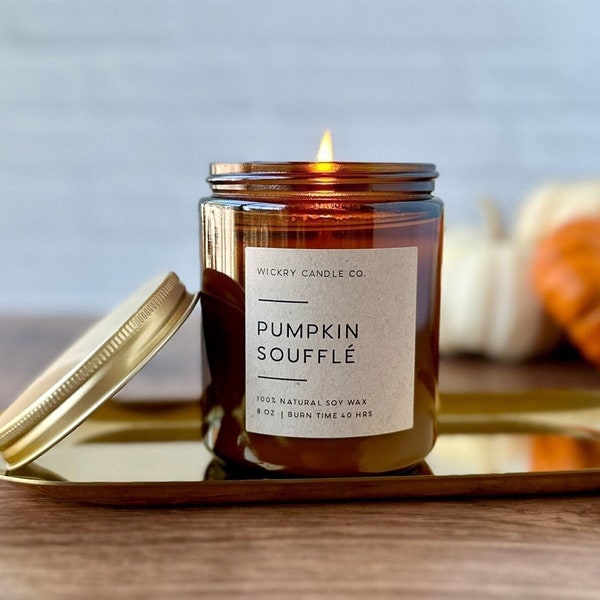 Pumpkin Soufflé Soy Candle, Fall Candle in Jar, Amber Jar Candle, Fall Gift for Friend, Nontoxic Candle, Seasonal Candle