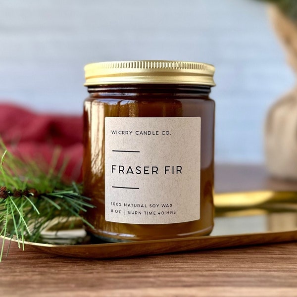 Fraser Fir Soy Candle, Amber Jar Candle, Pine Candle, Spruce Balsam Candle, Candle in Jar, Winter Christmas Candle, Host Gift, Gift for Her
