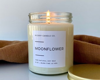 Moonflower Soy Candle, 8 oz Candle, Spring Candle in Jar, Floral Container Candle, Mother's Day Gift, Hand Poured Candle