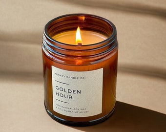 Golden Hour Soy Candle, Velvet Vanilla, Amaretto Scent, 8 oz