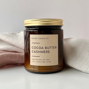 Cocoa Butter Cashmere Soy Candle, Home Gifts, Stocking Stuffer, Gift for Home, Amber Candle, Cashmere Candle, Gift for Her, Fall Candle