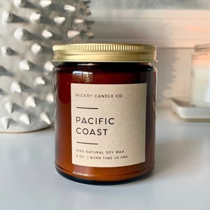 Pacific Coast Soy Candle, Handmade Candle, Amber Candle in Jar, California Ocean Candle, Linen Sea Salt Candle, Eco-friendly Packaging