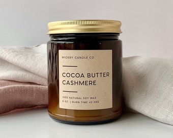 Cocoa Butter Cashmere Soy Candle, Home Gifts, Stocking Stuffer, Gift for Home, Amber Candle, Cashmere Candle, Gift for Her, Fall Candle