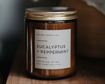 Eucalyptus Peppermint Soy Candle, Aromatherapy Spa Candle