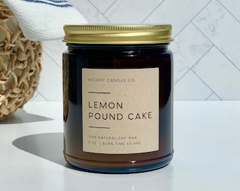 Lemon Pound Cake Soy Candle, Amber Jar Candle, Vegan Candle, Birthday Gift for Mom, Bakery Dessert Candle, Container Candle