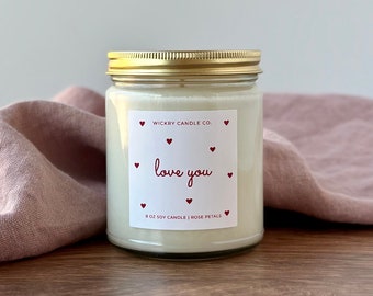 Love You Soy Candle, Mother’s Day Candle Gift, Valentine's Day Candle, 8 oz Heart Candle, Gift for Her