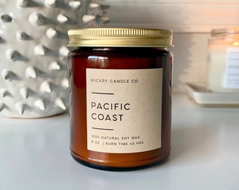 Pacific Coast Soy Candle, Handmade Candle, Amber Candle in Jar, California Ocean Candle, Linen Sea Salt Candle, Eco-friendly Packaging