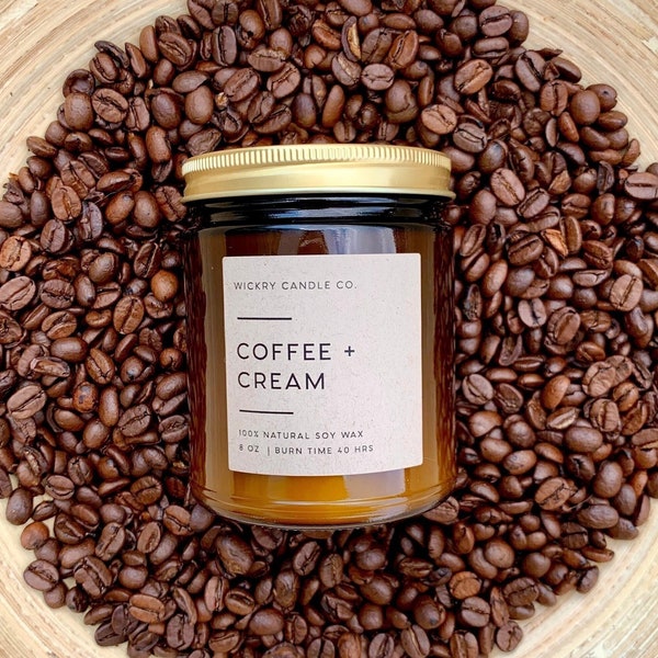 Coffee + Cream Soy Candle, Espresso Candle, Fresh Brewed Coffee Candle, Nontoxic Candle, Amber Jar Candle