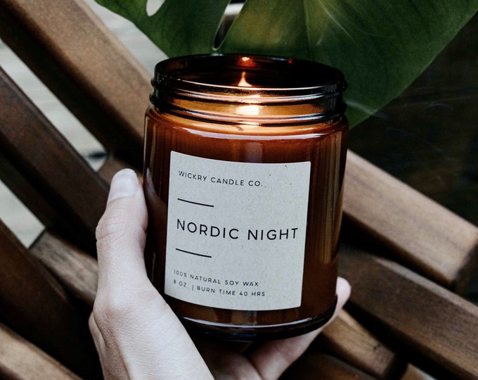 Nordic Night Soy Candle,  8 oz Candle Jar, Winter Pine Scent