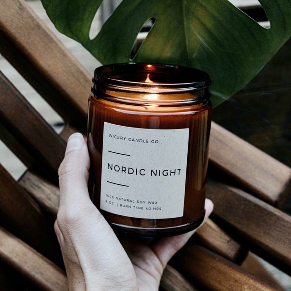 Nordic Night Soy Candle, Winter Pine Scent, 8 oz Jar